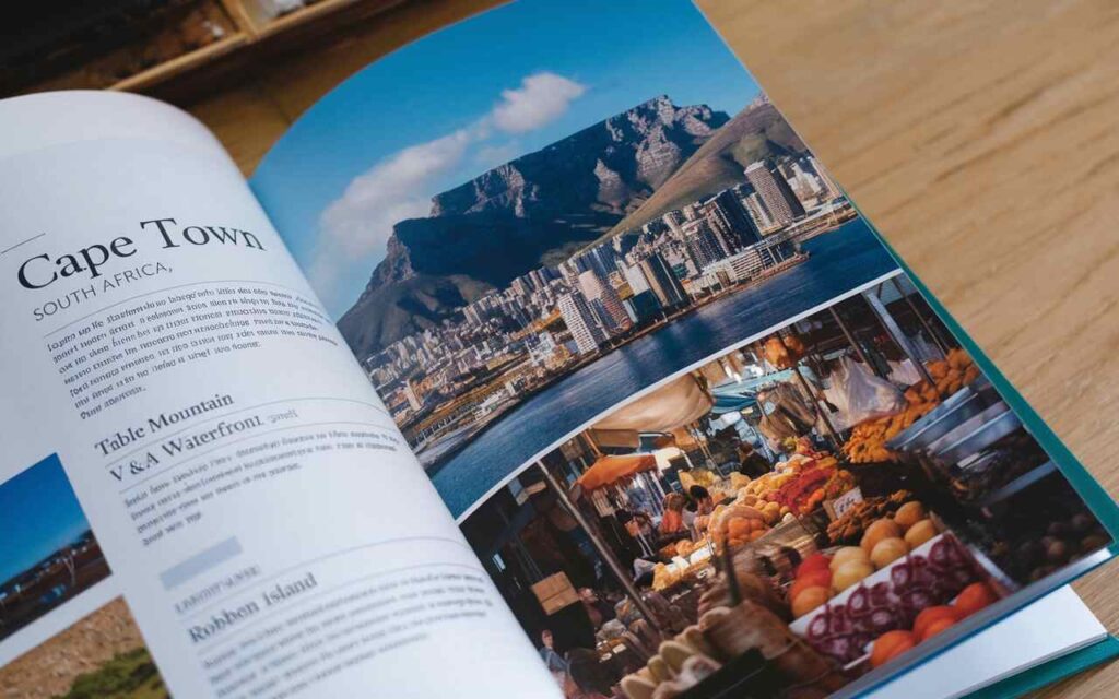 a photo of a travel guidebook open to a page about UuiAtHC2SGWjAjejSnYTBg gwhObH6bRPCJ SP6FXp6bA